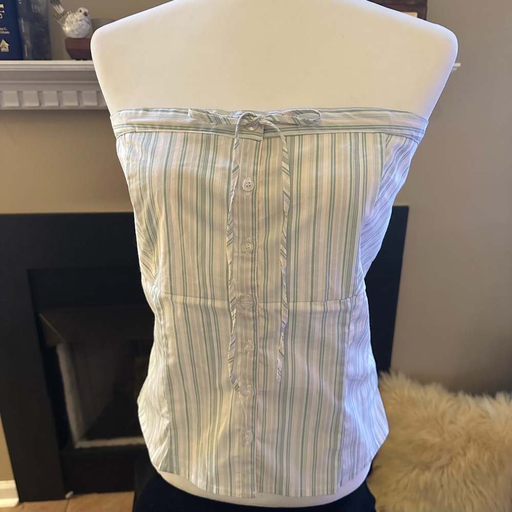 NWT B. Moss Strapless Green & Khaki Stripped Top Sz L